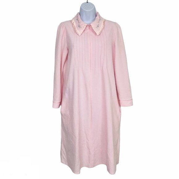 Vintage Sears Ultra Plush Womens Small Robe Pink Floral Long Sleeve Housecoat - Picture 1 of 9